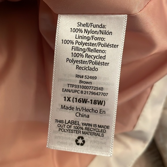 Time and Tru women’s tan and cream puffer coat.  Size 1X. - Picture 7 of 12